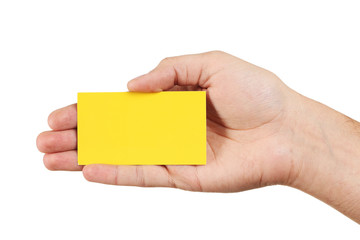 Male hand holding a business card