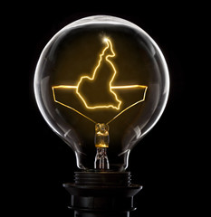 Lightbulb with a glowing wire in the shape of Cameroon (series)