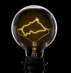 Lightbulb with a glowing wire in the shape of Central African Republic
