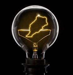 Lightbulb with a glowing wire in the shape of Morocco (series)