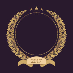 Monogram initials. Golden laurel wreath. Empty space for text. Template for awards, quality mark, diplomas and certificates.