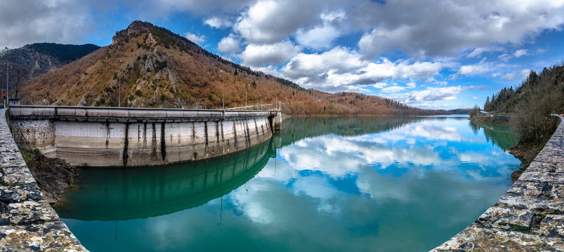 Hydroelectric dam at lake Plastira, in central Greece