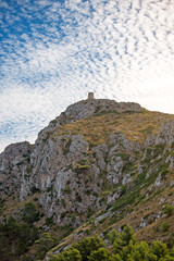 Lookout tower on the the of the mountain.