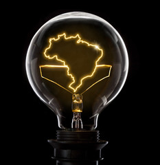 Lightbulb with a glowing wire in the shape of Brazil (series)