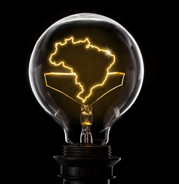 Lightbulb with a glowing wire in the shape of Brazil (series)