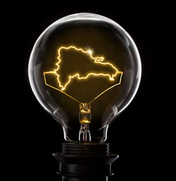 Lightbulb with a glowing wire in the shape of Dominican Republic (series)
