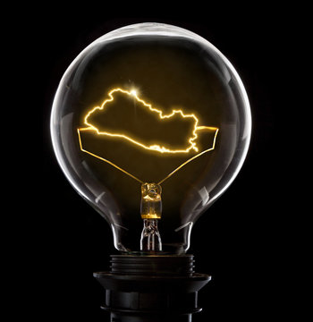 Lightbulb with a glowing wire in the shape of El Salvador (series)