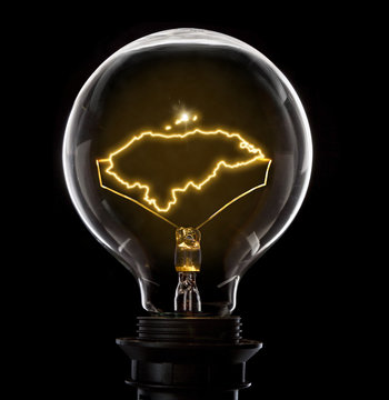 Lightbulb with a glowing wire in the shape of Honduras (series)