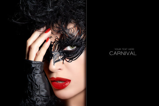 Gorgeous sultry woman wearing a carnival mask