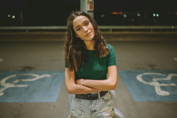 Girl, night and parking