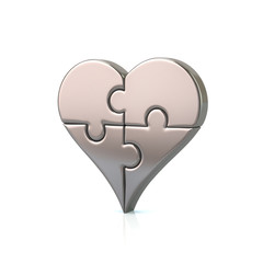 Silver heart shaped puzzle 3d illustration