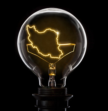 Lightbulb with a glowing wire in the shape of Iran (series)