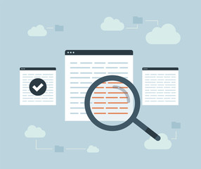 Magnifying glass. Data protection and internet security. Cloud