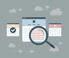 Magnifying glass. Data protection and internet security. Cloud