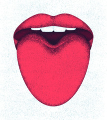 Red female lips and sticking out tongue