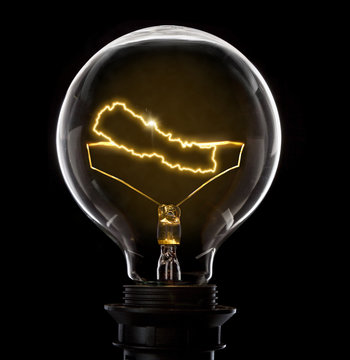Lightbulb with a glowing wire in the shape of Nepal (series)