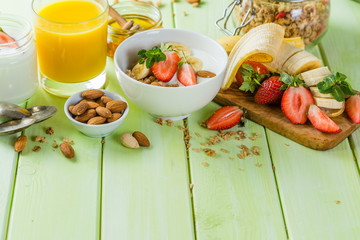 Breakfast - strawberry and banana muesli with yogurt