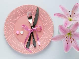 Table setting for Valentines Day.