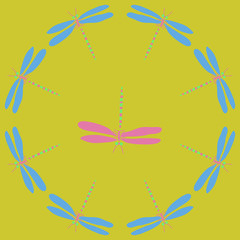 Pattern with dragonfly. Hand drawn.