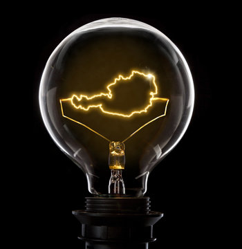 Lightbulb with a glowing wire in the shape of Austria (series)