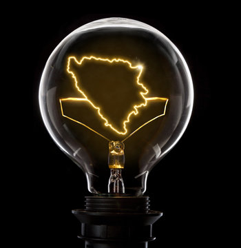 Lightbulb with a glowing wire in the shape of Bosnia and Herzegovina