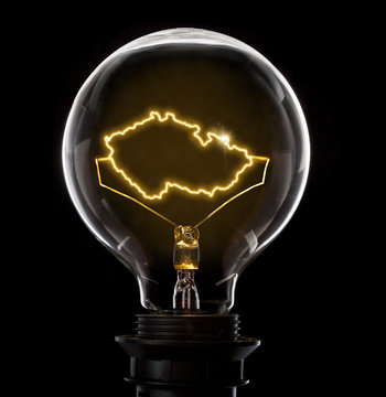 Lightbulb with a glowing wire in the shape of Czech Republic 
