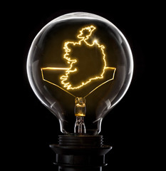 Lightbulb with a glowing wire in the shape of Ireland (series)