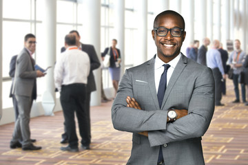 Business financial corporate event male businessman happy with social interaction networking group