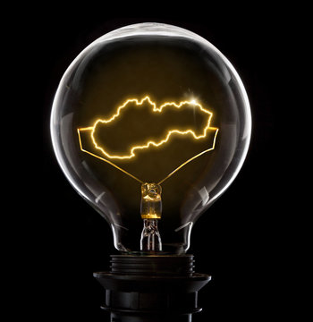 Lightbulb with a glowing wire in the shape of Slovakia (series)