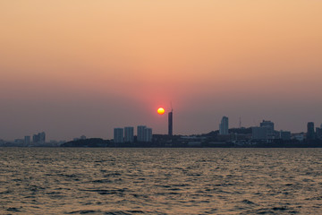 pattaya city from sea and sunrise 02