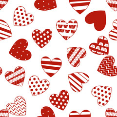 Red love hearts on a white background. Vector seamless pattern.