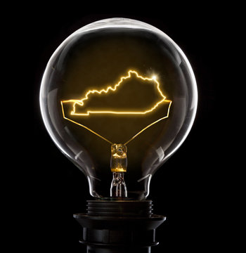 Lightbulb with a glowing wire in the shape of Kentucky (series)