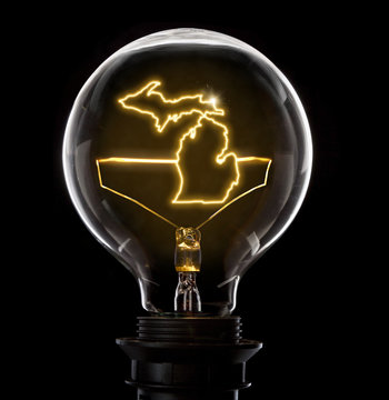 Lightbulb with a glowing wire in the shape of Michigan (series)