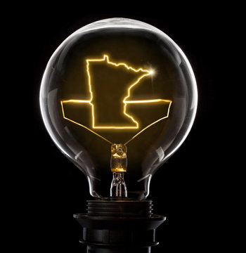 Lightbulb with a glowing wire in the shape of Minnesota (series)