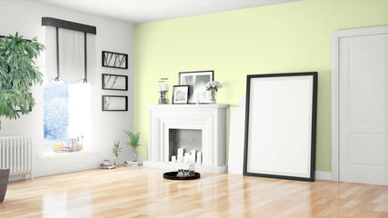 Modern bright interior . 3D rendering