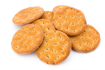 Short pastry cookies isolated on white background.