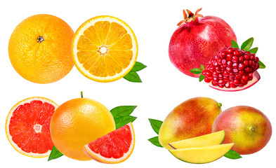 orange, pomegranate, grapefruit, mango isolated
