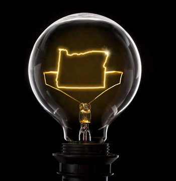 Lightbulb with a glowing wire in the shape of Oregon (series)