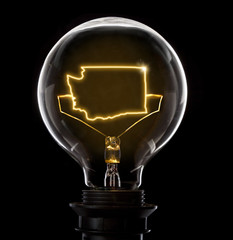 Lightbulb with a glowing wire in the shape of Washington