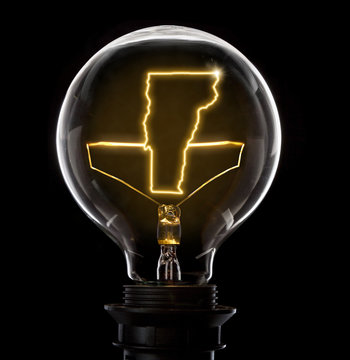 Lightbulb with a glowing wire in the shape of Vermont (series)