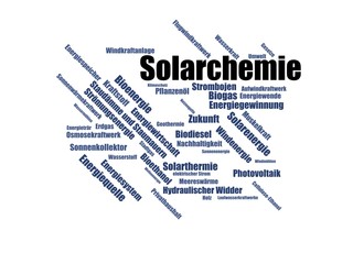 Solarchemie - Wortwolke word cloud - Erneuerbare Energien, Bilder mit häufig verwendeten Begriffen aus dem Bereich erneuerbare Energien