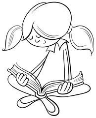girl reading book coloring page
