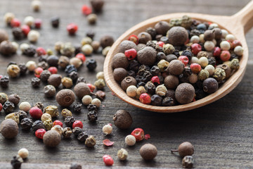 Spices in wooden spoon