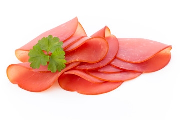 Pork ham slices isolated on white background.