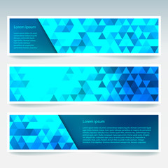 Fototapeta premium Vector banners set with blue polygonal abstract triangles. Abstract polygonal low poly banners.