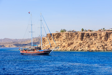 Pleasure yacht near the coast of Sharm El Sheikh