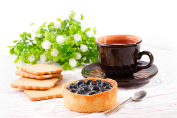 Breakfast with bilberry cake.