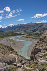 view of the valley of the river in Los Glaciares National Park in Argentina