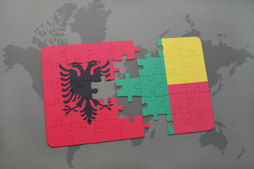 puzzle with the national flag of albania and benin on a world map