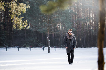 Winter walk in woods